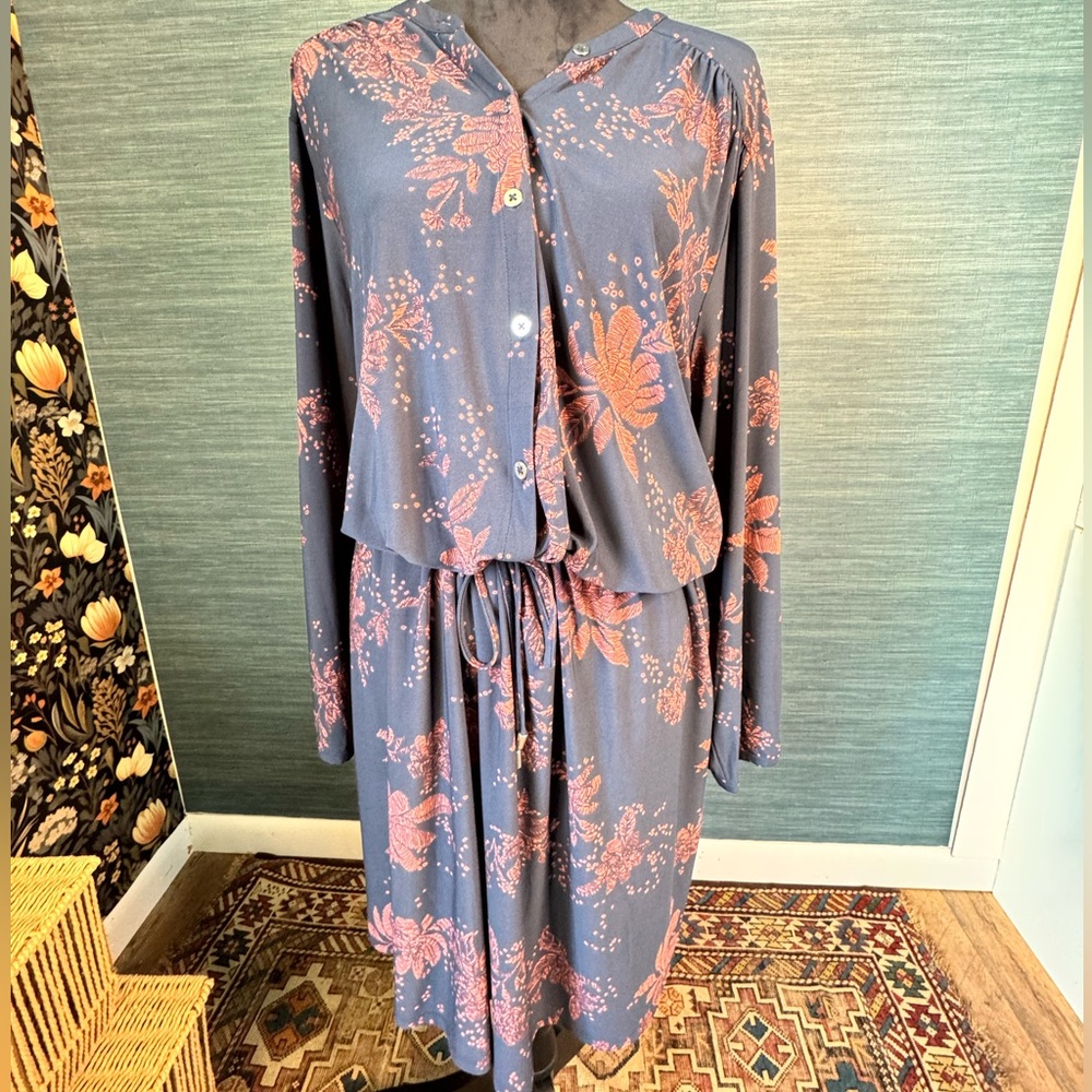 Long-Sleeve Floral Shirt Dress - Addition Elle - Women’s Size 5X